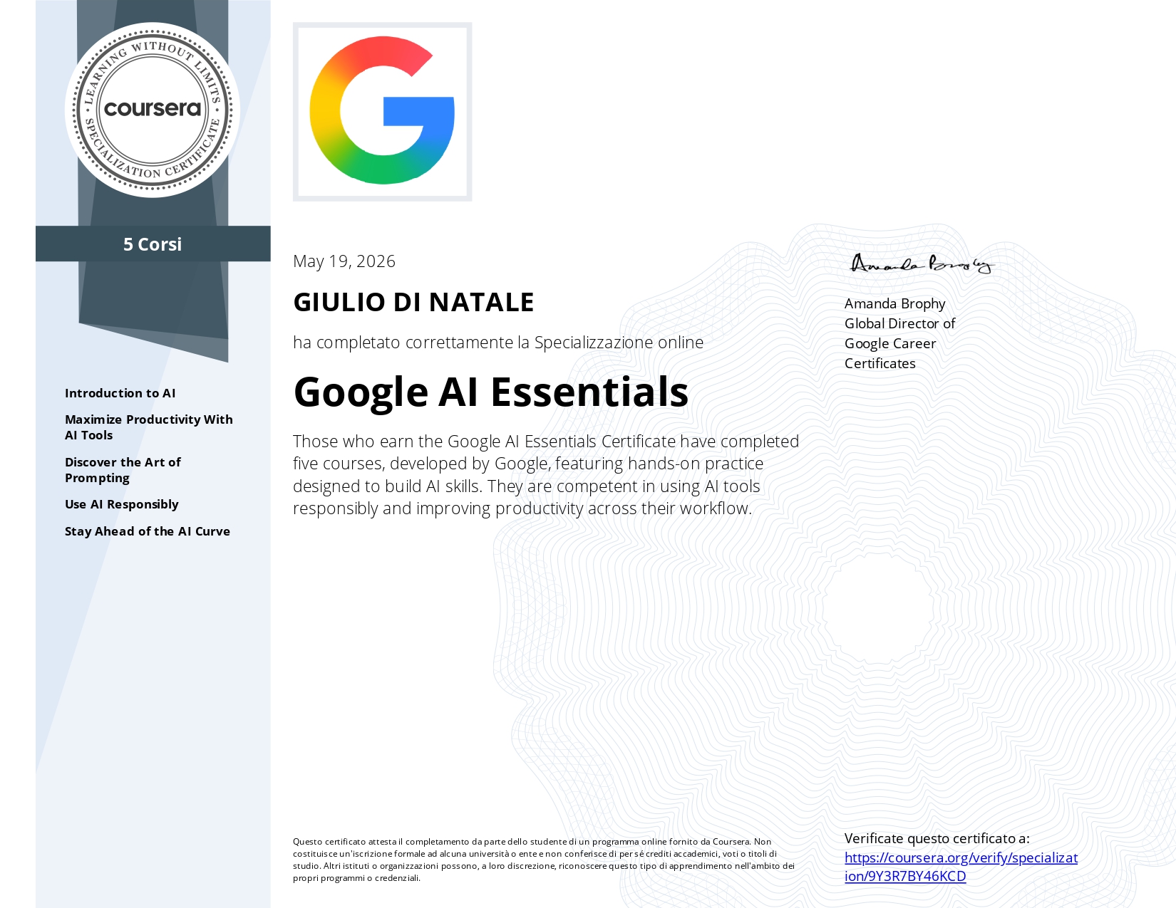Certificato Google AI Essentials