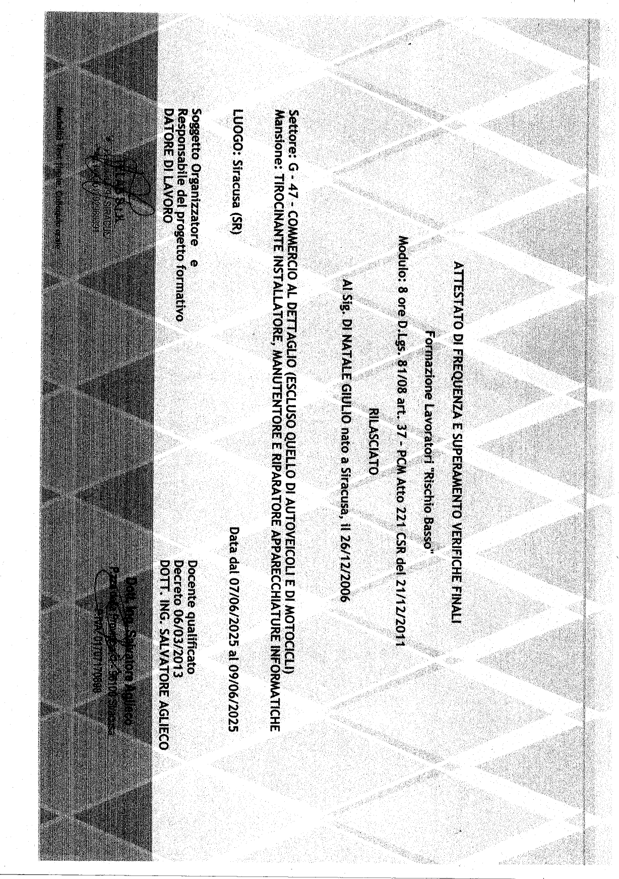 Attestato formazione sicurezza